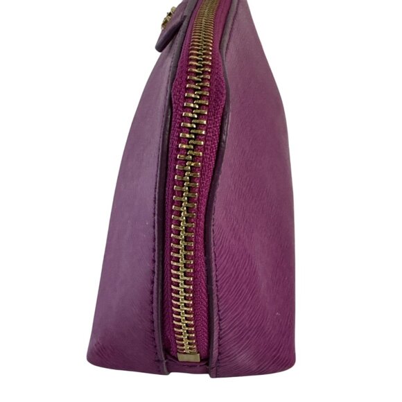 Ralph Lauren Purple Leather Cosmetic Bag W/Gold Zipper & Monogrammed RLL Logo - Picture 2 of 10